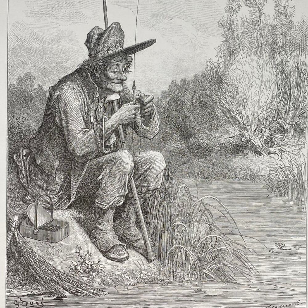 Dore, Fables, Little Fish, Old Woman, Illustration, Bookplate, ~ 240706-WH 290